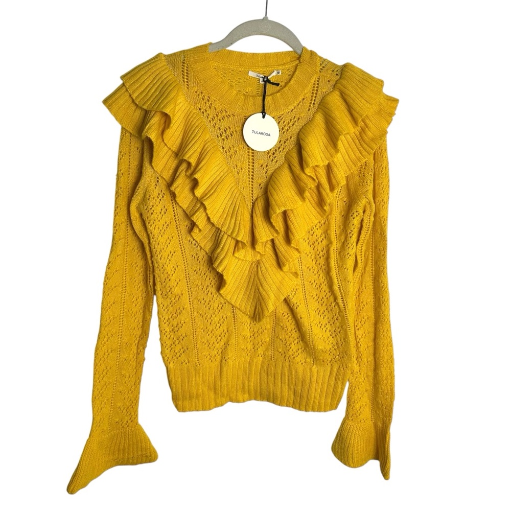 Tularosa Bright Yellow Ruffled Statement Sleeve Sweater NWT SZS